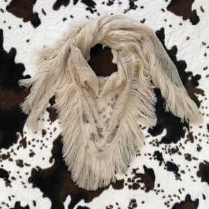 Cream Fringe Western Boho Triangle Scarf